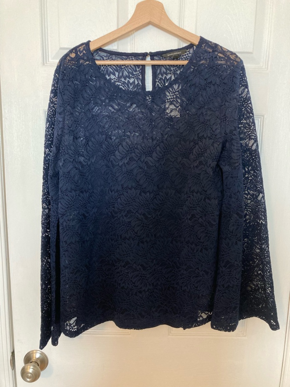 Banana Republic Navy Lace Long-Sleeve Blouse